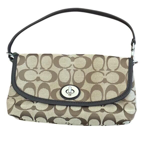 Vintage Y2K Coach Signature Canvas Turnlock Mini Bag Wristlet Brown - Picture 1 of 8